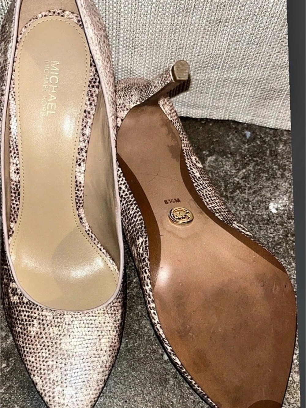 Michael Kors Flex Mid Pump Snake-Embossed Leather Heels Pink & Brown